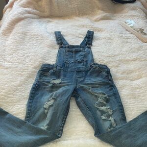 Dollhouse Blue Distressed Straight Leg Overalls